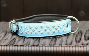 Lederhalsband Strass Blau Gr.48-55cm