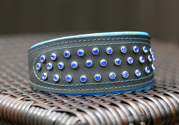 Windhundhalsband Leder Schwarz/Blau Gr.37,5-45cm