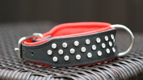 Lederhalsband Strass Rot Gr.37,7-45cm
